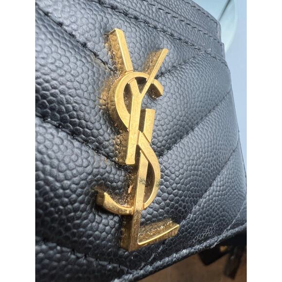 SAINT LAURENT Black Matelassé Grained Calfskin Leather w/Chevron Quilting $380 - Picture 6 of 8